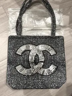 CHANELトートバッグ ココマーク スパンコール グレー ノベルティ