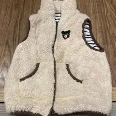 DOUBLET.Bベージュ フリースベスト クマ刺繍付き リバーシブル