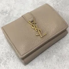 サンローラン オリガミ タイニーウォレット 三つ折り財布 ベージュ 小銭入れ付き