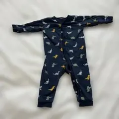 H&M 恐竜柄 ネイビー 長袖ロンパース 厚手