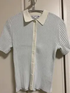 ユニクロ　イネス　リブボーダーポロカーディガン　半袖　Mサイズ