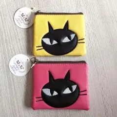 黒猫ちゃん 刺繍ポーチ 2個セット/ イエロー・ピンク