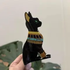 新品　古代エジプト 幸運を呼ぶ　バステト神　ブラック　猫　ネコ　ヘアクリップ