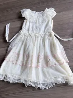 クリーム色 フリル袖 蝶刺繍ドレス 140cm
