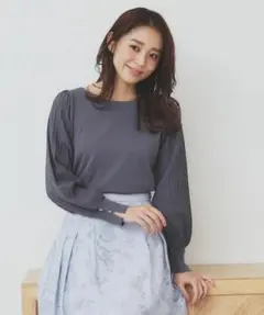 【美品】index (インデックス) プリーツスリーブ ボートネック ニット M