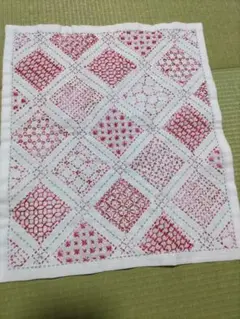 刺し子ふきん完成品　〈寄せ模様 斜め格子〉