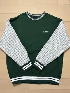 XLARGE グリーン チェック柄袖 トレーナー