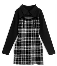 GRL チェック柄フロントオープンリボンニットミニワンピース[ru1373]