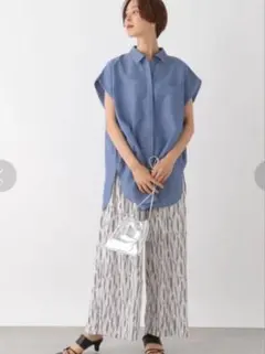 レプシム　LEPSIM半袖シャツ ブルー袖タックフレンチスリーブチュニックのサムネイル