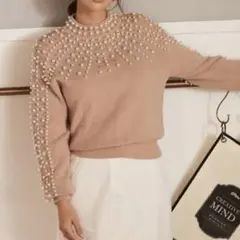 eimy istoire ラインパールニットプルオーバー ピンク