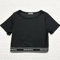 英字ロゴ リブTシャツ トップス 黒 150 ダンス