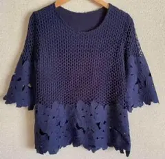 prime time プライムタイム カットソー レース L ネイビー 花刺繍のサムネイル