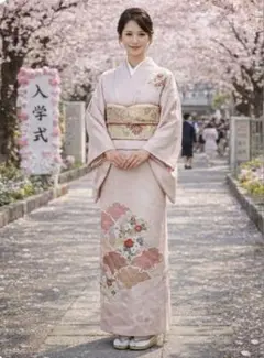 訪問着　ピンクお花見にも　淡いサーモンピンク花柄　吉祥古典柄　雲取　雲紋