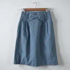 Anatelier アナトリエ(S)リボン付 ひざ丈スカート 水色 コットンのサムネイル