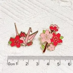 折り鶴 お花 桜 ピンク ブローチ ピンバッジ ピンバッチ ピンズ ラペルピン