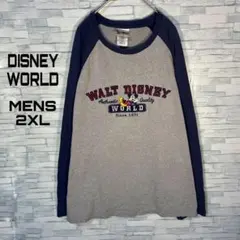 【USA古着】90sディズニーワールドラグランロンT2XL ミッキー刺繍　厚手