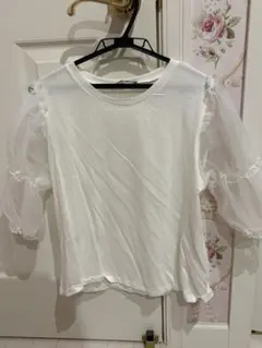 ZARA シースルー袖 半袖カットソー ホワイト