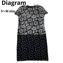 美品　Diagram 花柄刺繍 半袖 膝丈ワンピース　総柄　ドット柄