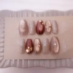 現品　ネイルチップ　マグネット　フラッシュ　ミラー　リボン　ハートホロ