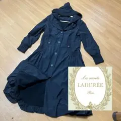 ラデュレ　バルーン裾ナイロンロングコート　指穴開きデザイン　ウエストシェイプ