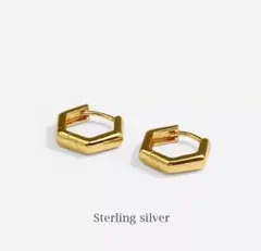 六角形　ゴールド　フープピアス　リングピアス