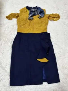 ジュエルズJewels イエローとネイビーのオフショルダードレス