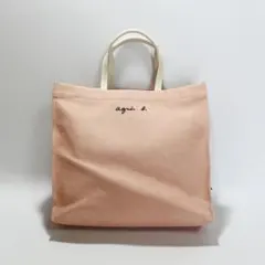 アニエスベー トートバッグ キャンバス ピンク レザーハンドル agnes b.