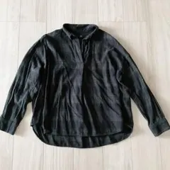 UNIQLO 黒 緑 チェック柄 長袖シャツ Lサイズ
