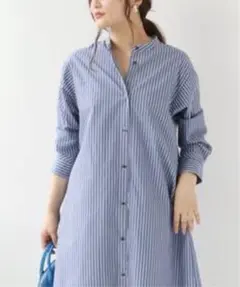 バンドカラーロングシャツワンピース