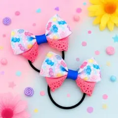 ハンドメイド　キッズリボンヘアゴム2個セット