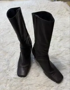 黒いレザーロングブーツ 中ヒール　36