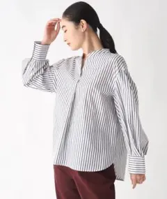 美品 オーペクドットクリップ　ストライプシャツ