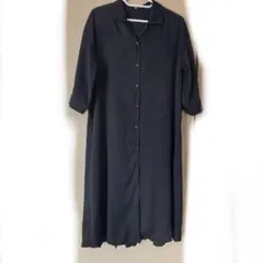 シャツワンピース ロング 黒 プリーツのサムネイル