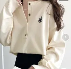 新品タグ付きJavaコラボ　刺繍ヘンリーネックニットLサイズ