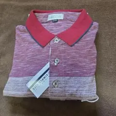 ⑨SIMPLELIFEストライプポロシャツ半袖LL赤系新品未使用品オジさんシャツのサムネイル
