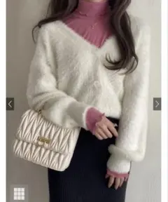 GRL ショート丈ジャギーニットカーディガン ホワイト[kz117]