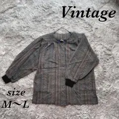 vintage ヴィンテージ (M〜L) スモック ノーカラー 袖口ゴム 薄手