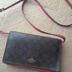 COACH レザーショルダーバッグ ブラウン/レッド