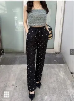 ドット柄センタープレスパンツ[dh1287] ブラック