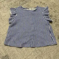 フリル袖 青と白 ストライプ 半袖シャツ 116cm