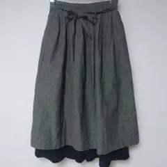 【SM2】ロングスカート 麻混 Ｆサイズ リボン 重ね着風 美品