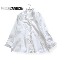 【ナラカミーチェ】イタリア製コットンフリルブラウス　ホワイト　ミニドットデザイン