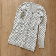 SHEIN アイボリー ドットパターン 長袖ニット　ミニワンピース　S