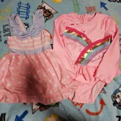 女の子 夏まとめ売り 110 水着2点だけ　長袖ワンピース　股スナップ