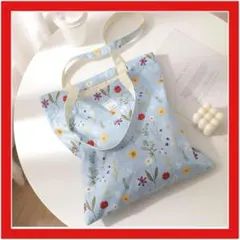 水色×花柄 エコバッグ トートバッグ 肩掛け 可愛い 大容量 買い物袋