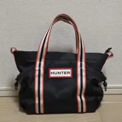 HUNTER ストライプトートバッグ 黒