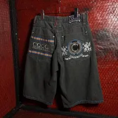 COOGI Hip Hop ブラックデニムショーツ　刺繍　膝下　クージー　W32のサムネイル
