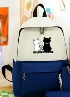 【人気】猫デザインリュック＆お揃いポーチ付き ツートンカラーで可愛い