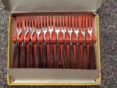 昭和レトロ　フォーク　12本セット 木目調ハンドル　カトラリー