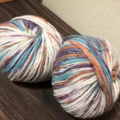 カラフルパープル系グラデーションウールヤーン2玉 スラブヤーン